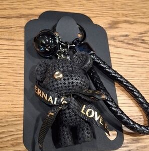 Black Bear Keychain with Braided Strap